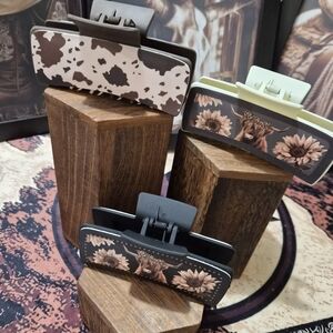 Floral Cow Print Hair Claw Clips - Set of 3 Western Wear Sunflowers